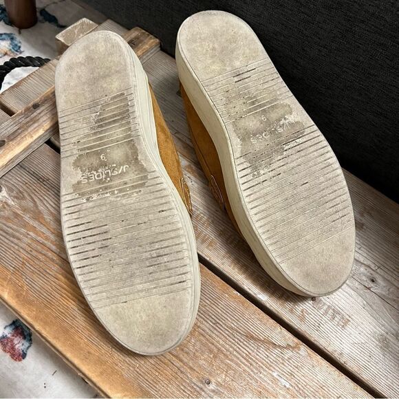 Chic J/Slides Cognac Tan Suede Menswear Inspired Platform Loafer Sneakers - Picture 12 of 12